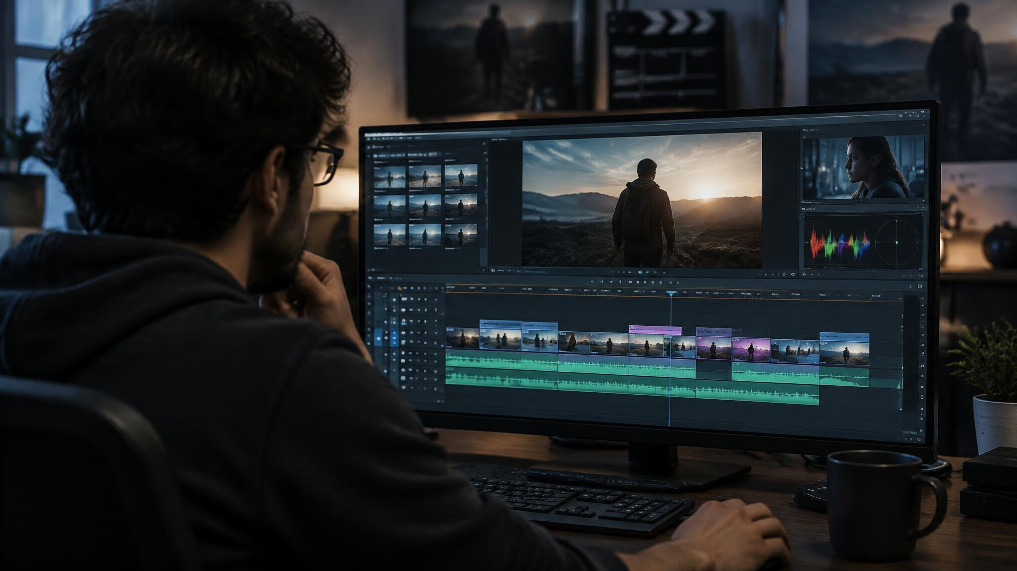 video editor at computer