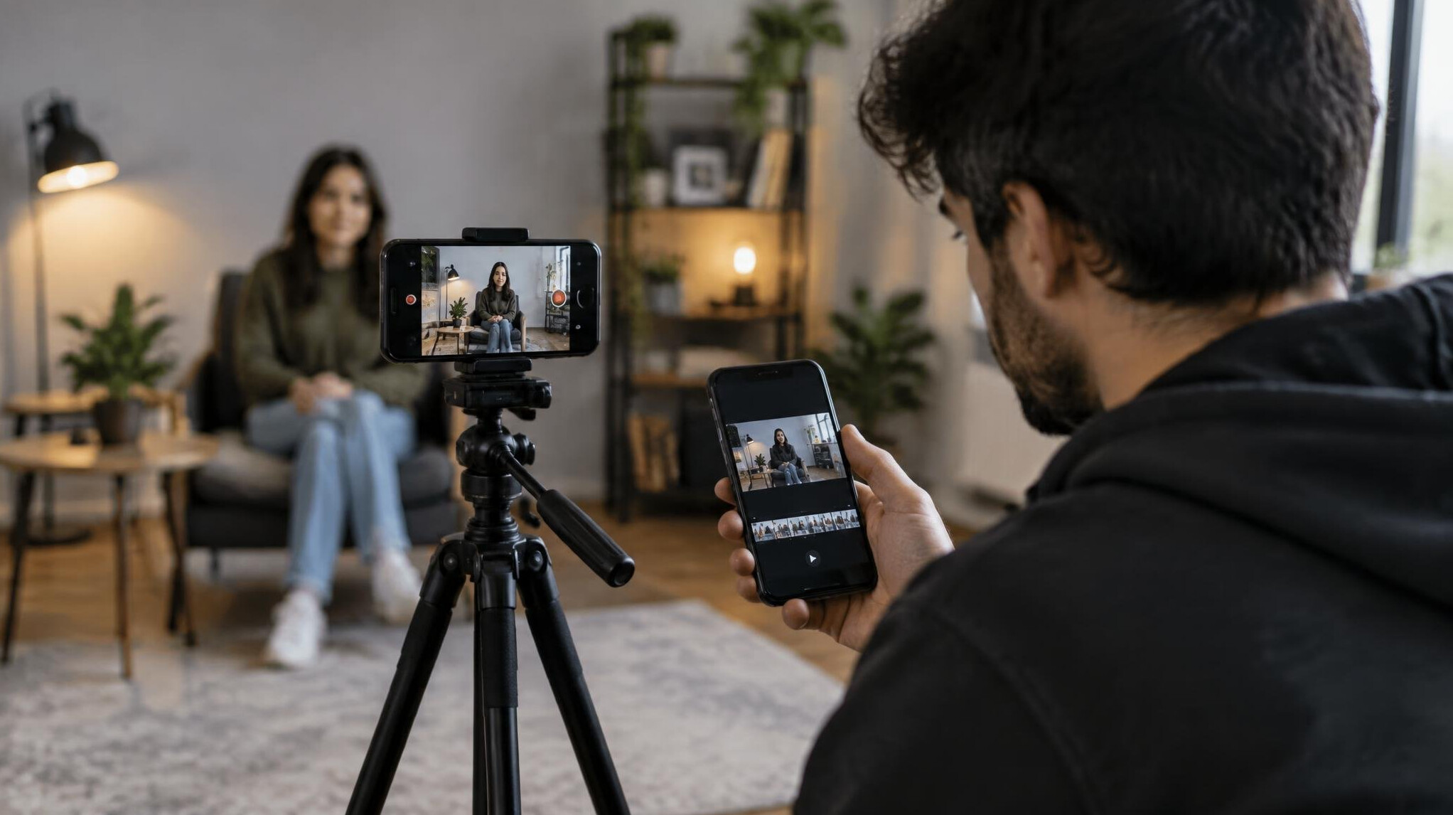 person filming with smartphone