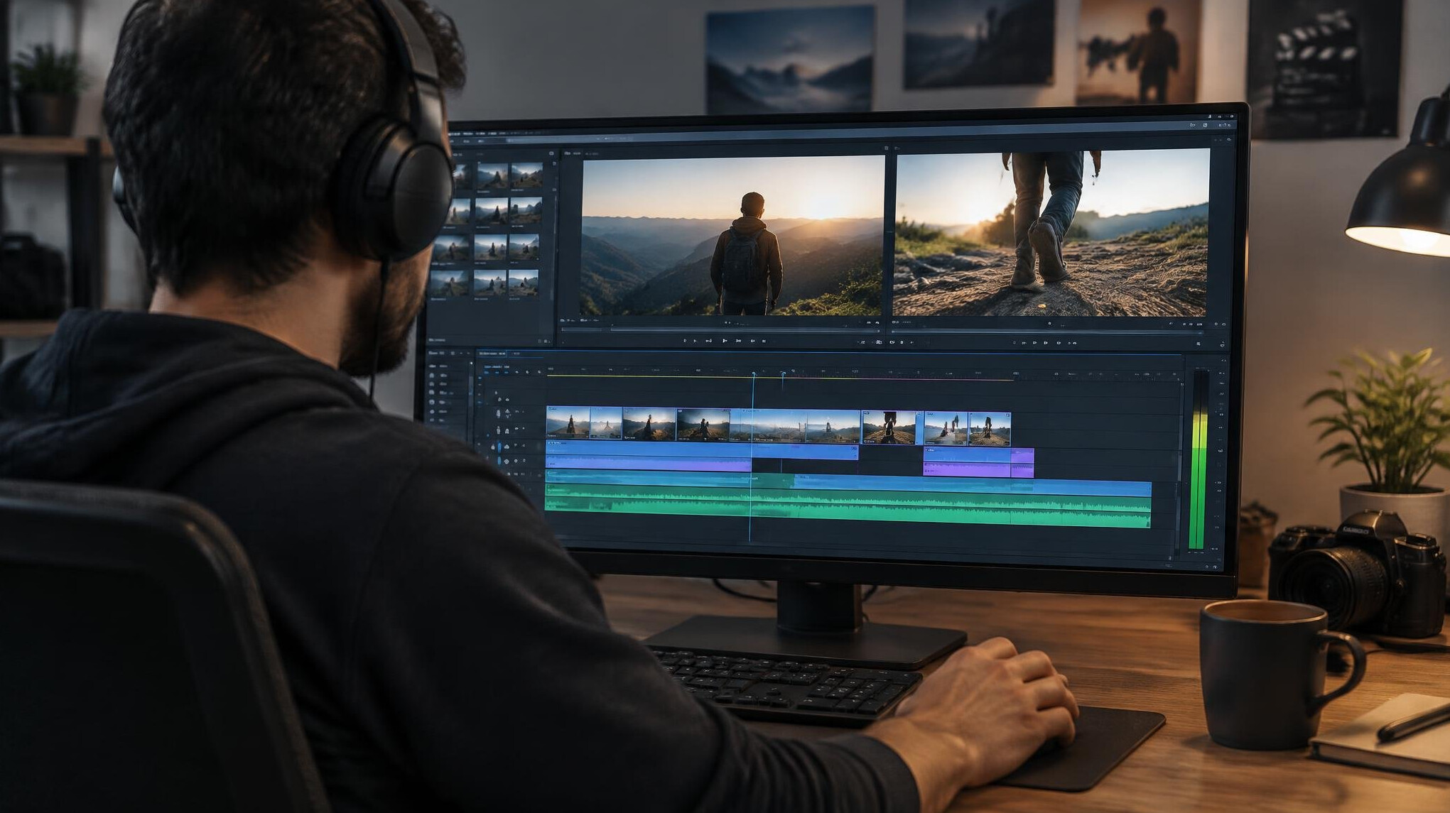 video editor working on timeline