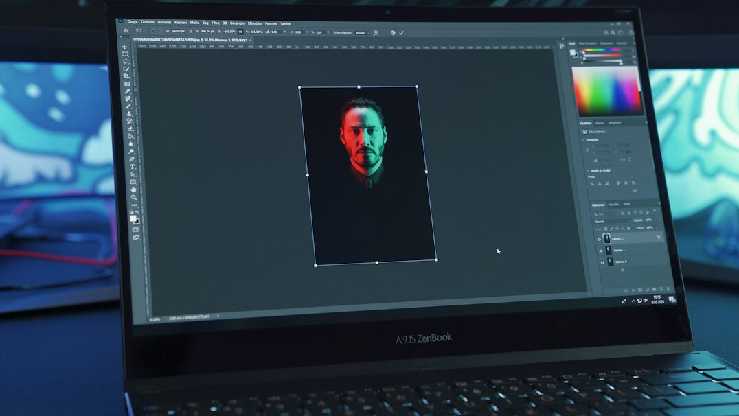 action scene editing on laptop